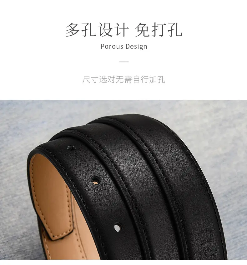 Women's Black Leather Belt with Gold Buckle — feature 8