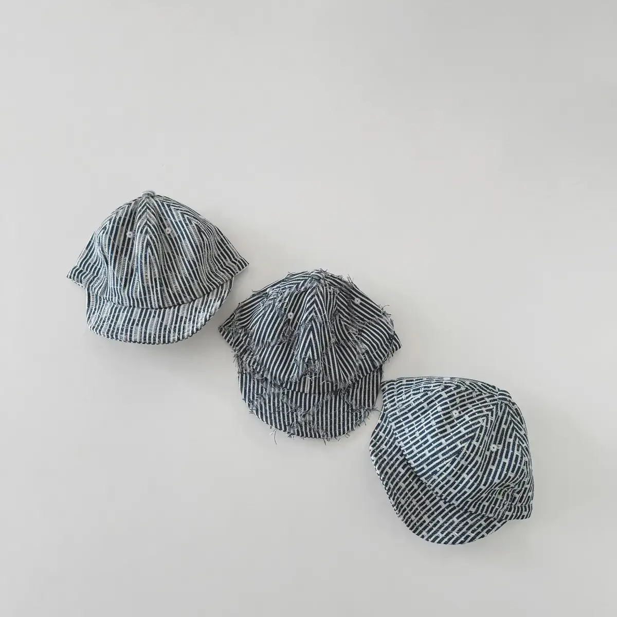 2025 Spring Summer Hats for Boys Blue Striped Soft Bristle Cap Set — feature 3
