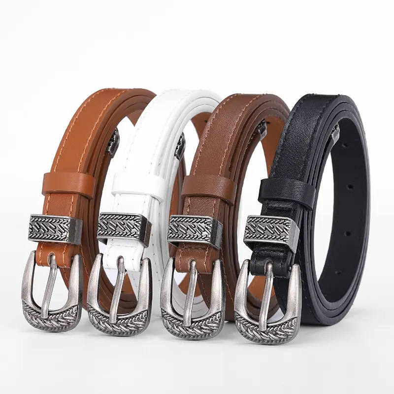 White Leather Belt with Antique Silver Buckle