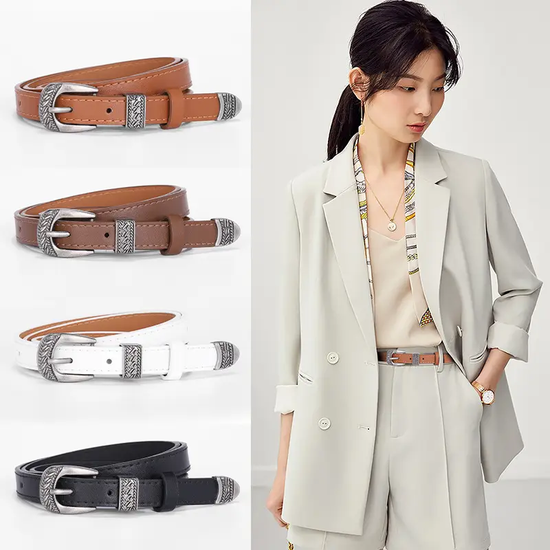 White Leather Belt with Antique Silver Buckle