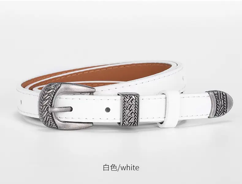 White Leather Belt with Antique Silver Buckle — feature 11