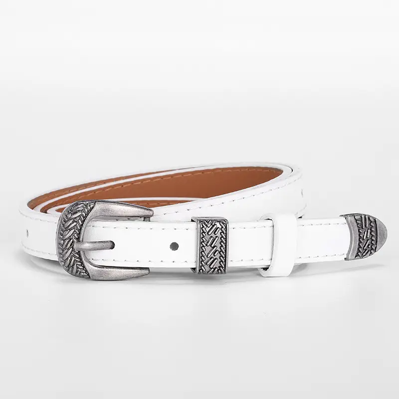 White Leather Belt with Antique Silver Buckle