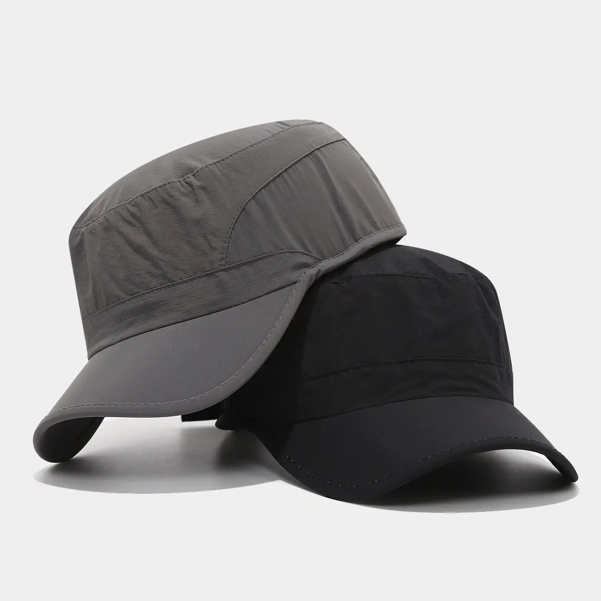 Women's Grey & Black Flat Cap Sunscreen Hat - Image 9