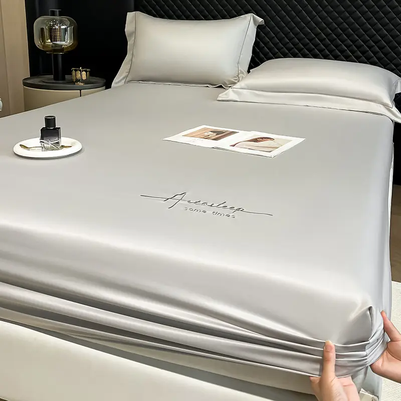 Washed Ice Silk Bed Hat Single-Piece Summer Silk Mattress Simmons Full Enclosure Dust Cover Non-Slip Bed Sheet Three-Piece Set