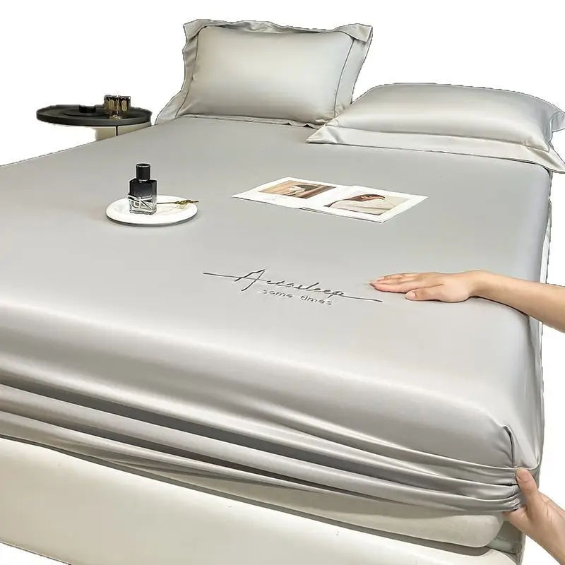 Washed Ice Silk Bed Hat Single-Piece Summer Silk Mattress Simmons Full Enclosure Dust Cover Non-Slip Bed Sheet Three-Piece Set