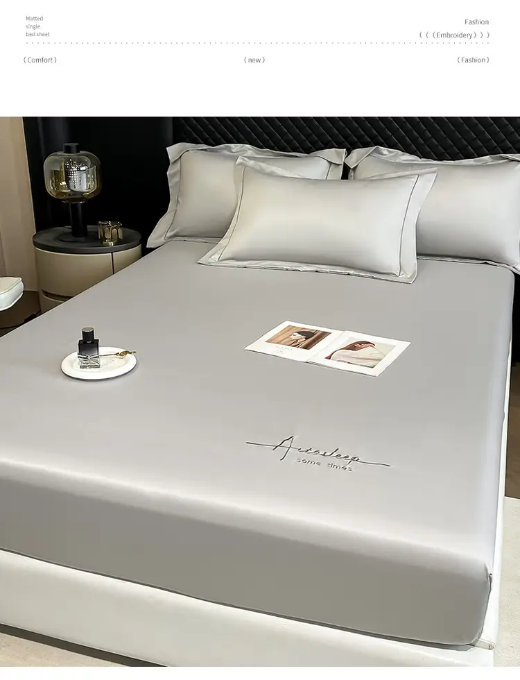 Washed Ice Silk Bed Hat Single-Piece Summer Silk Mattress Simmons Full Enclosure Dust Cover Non-Slip Bed Sheet Three-Piece Set — feature 4