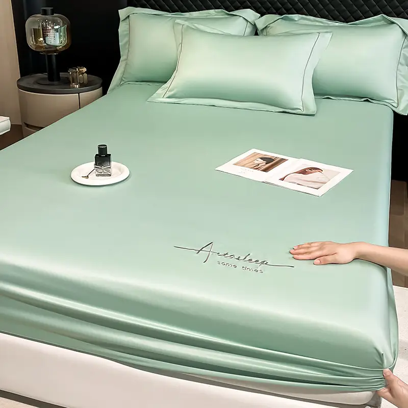 Washed Ice Silk Bed Hat Single-Piece Summer Silk Mattress Simmons Full Enclosure Dust Cover Non-Slip Bed Sheet Three-Piece Set