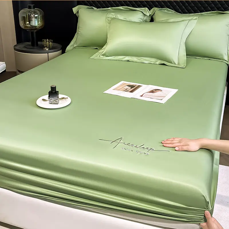 Washed Ice Silk Bed Hat Single-Piece Summer Silk Mattress Simmons Full Enclosure Dust Cover Non-Slip Bed Sheet Three-Piece Set