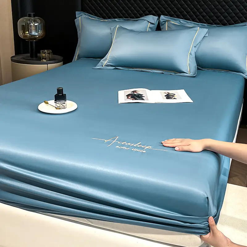 Washed Ice Silk Bed Hat Single-Piece Summer Silk Mattress Simmons Full Enclosure Dust Cover Non-Slip Bed Sheet Three-Piece Set