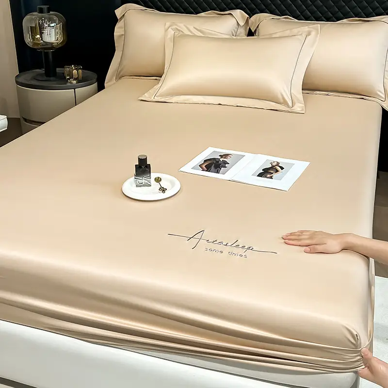 Washed Ice Silk Bed Hat Single-Piece Summer Silk Mattress Simmons Full Enclosure Dust Cover Non-Slip Bed Sheet Three-Piece Set