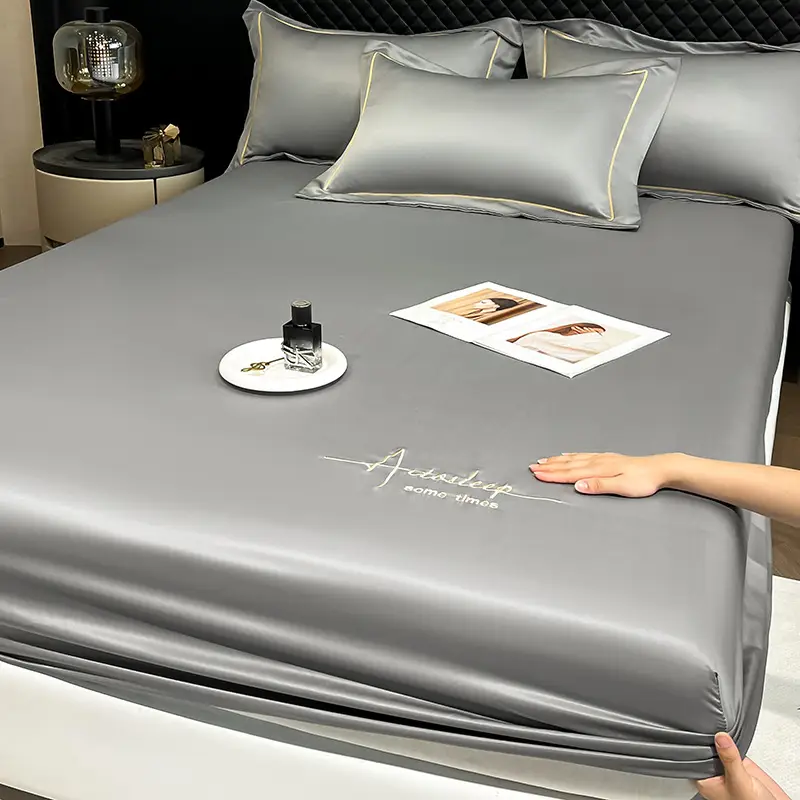 Washed Ice Silk Bed Hat Single-Piece Summer Silk Mattress Simmons Full Enclosure Dust Cover Non-Slip Bed Sheet Three-Piece Set