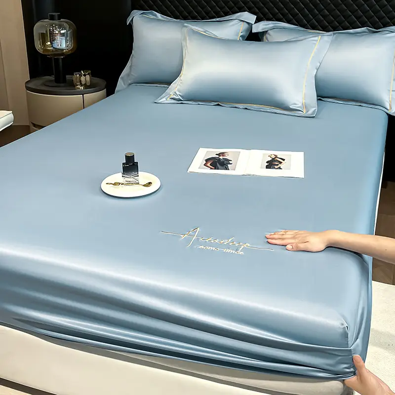 Washed Ice Silk Bed Hat Single-Piece Summer Silk Mattress Simmons Full Enclosure Dust Cover Non-Slip Bed Sheet Three-Piece Set