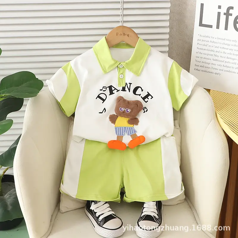 Kids Cartoon K-Style Polo Shirt Set Boys Summer - Image 4