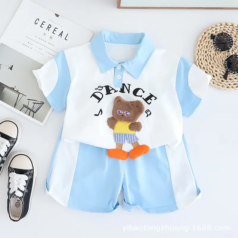 Kids Cartoon K-Style Polo Shirt Set Boys Summer - Image 2