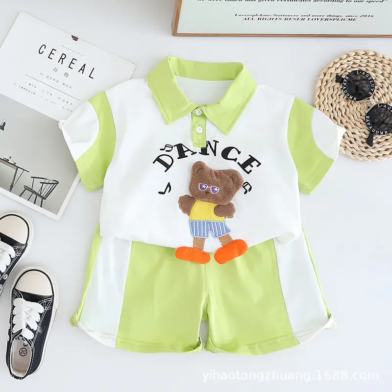 Kids Cartoon K-Style Polo Shirt Set Boys Summer - Image 3