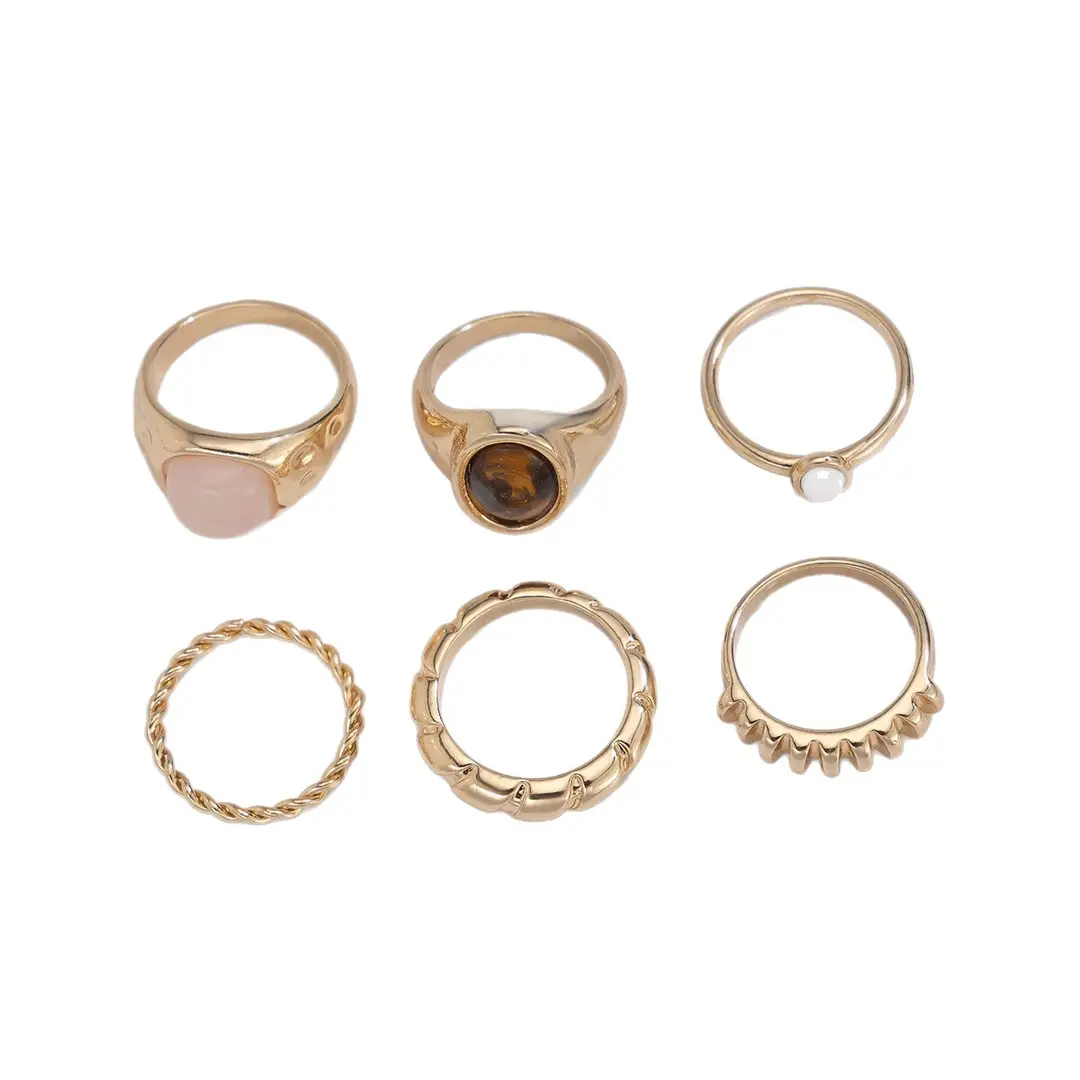 European and American Cross-Border Minimalist Style Irregular Adjustable Ring Set with Unique Metallic Texture Rings for Women