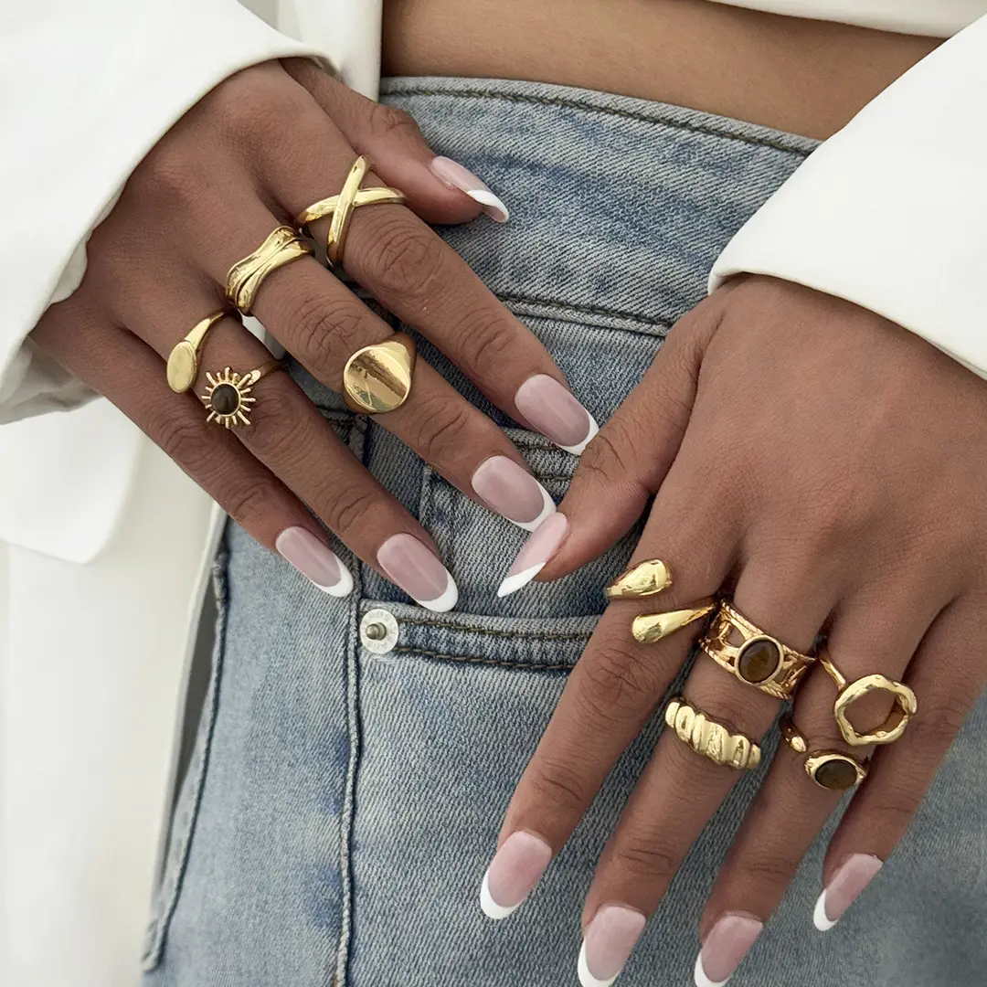 European and American Cross-Border Minimalist Style Irregular Adjustable Ring Set with Unique Metallic Texture Rings for Women — feature 10