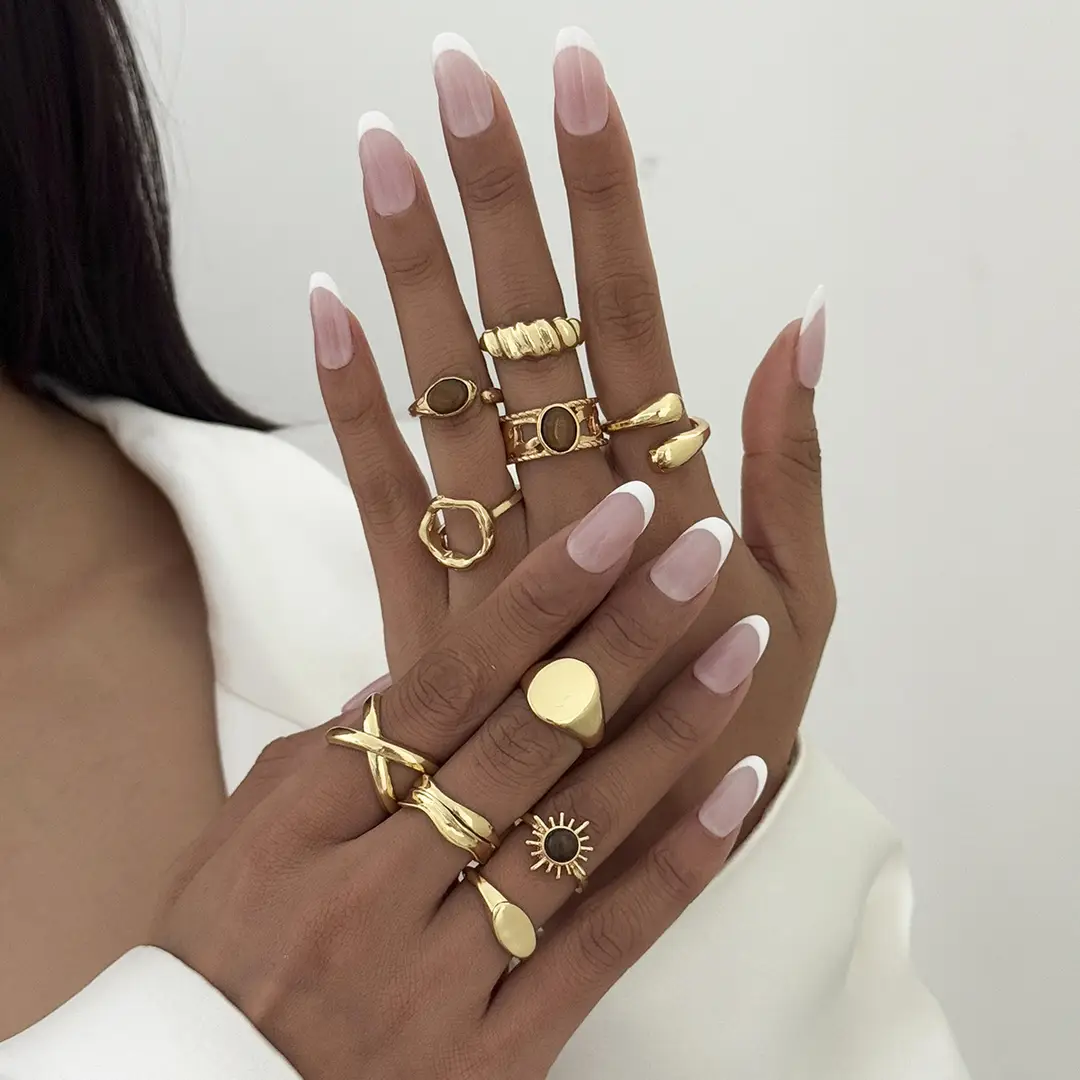 European and American Cross-Border Minimalist Style Irregular Adjustable Ring Set with Unique Metallic Texture Rings for Women — feature 11