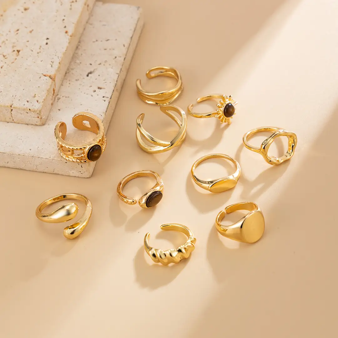 European and American Cross-Border Minimalist Style Irregular Adjustable Ring Set with Unique Metallic Texture Rings for Women — feature 12