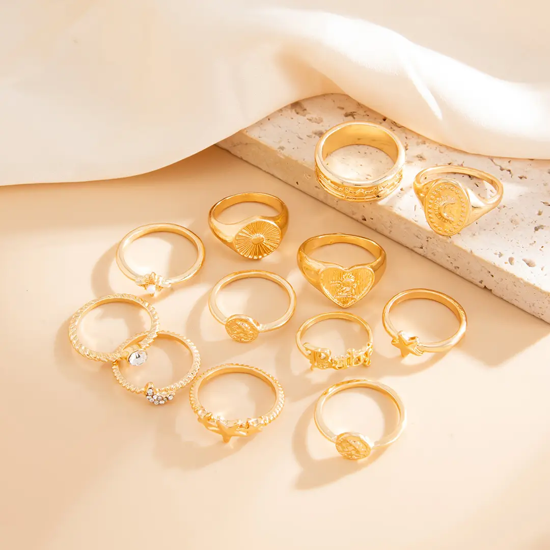 European and American Cross-Border Minimalist Style Irregular Adjustable Ring Set with Unique Metallic Texture Rings for Women — feature 15
