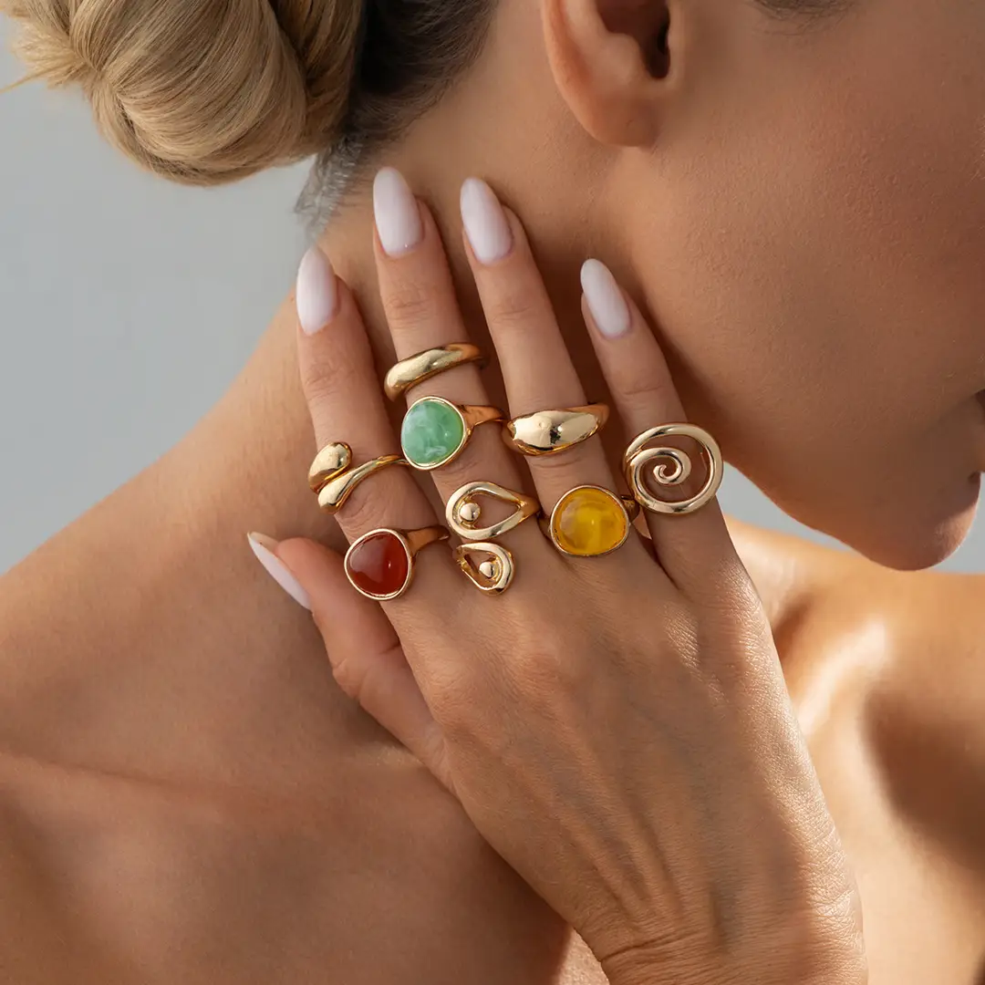 European and American Cross-Border Minimalist Style Irregular Adjustable Ring Set with Unique Metallic Texture Rings for Women — feature 18