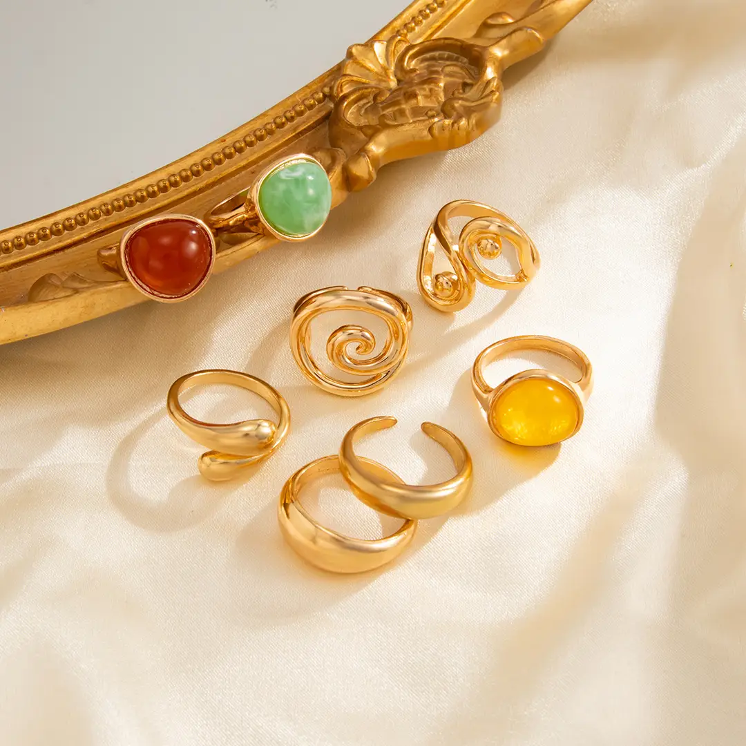 European and American Cross-Border Minimalist Style Irregular Adjustable Ring Set with Unique Metallic Texture Rings for Women — feature 19