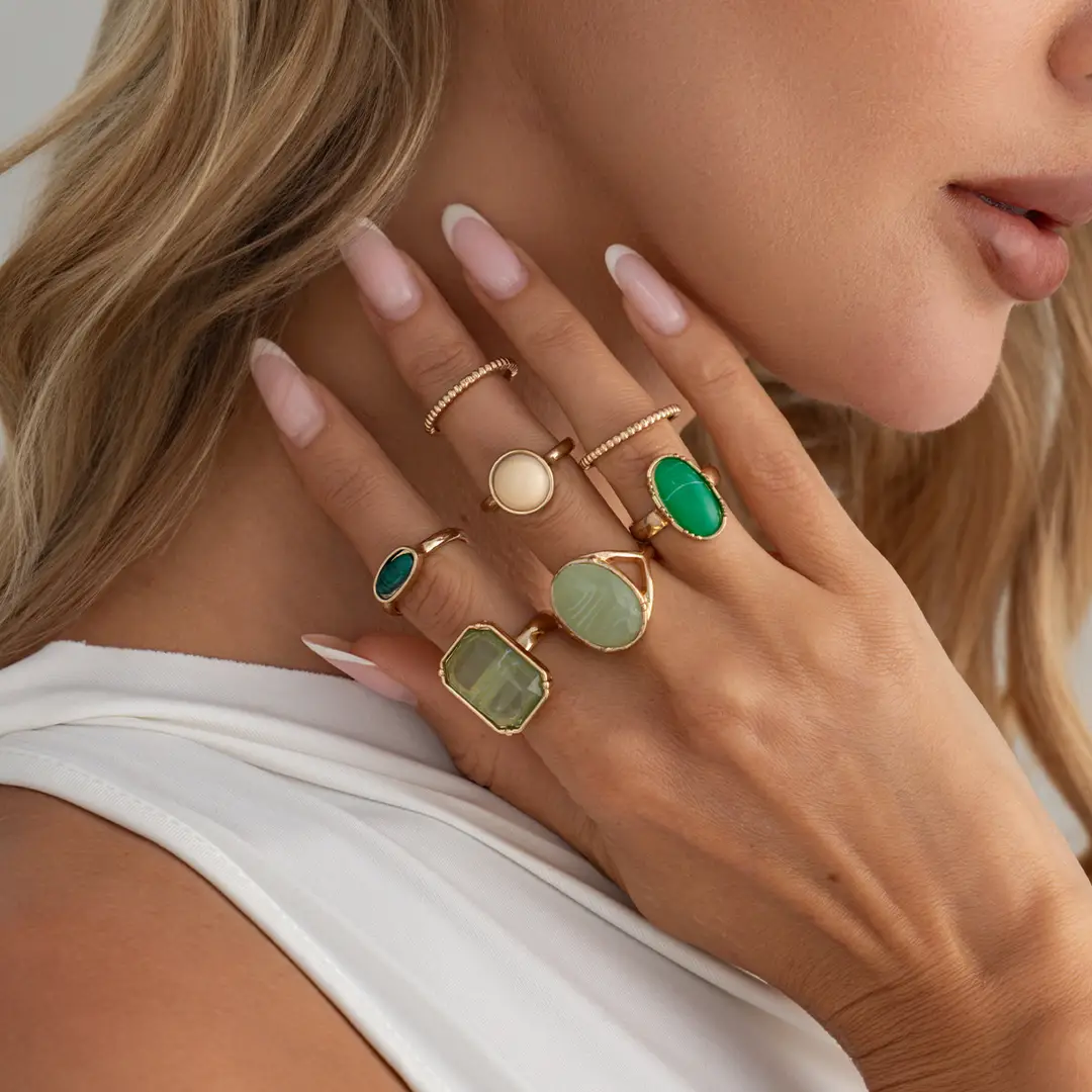 European and American Cross-Border Minimalist Style Irregular Adjustable Ring Set with Unique Metallic Texture Rings for Women — feature 22