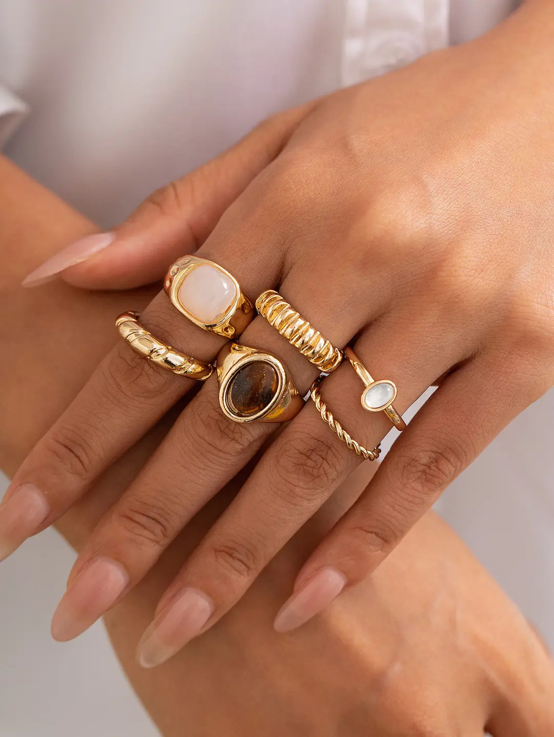 European and American Cross-Border Minimalist Style Irregular Adjustable Ring Set with Unique Metallic Texture Rings for Women — feature 6