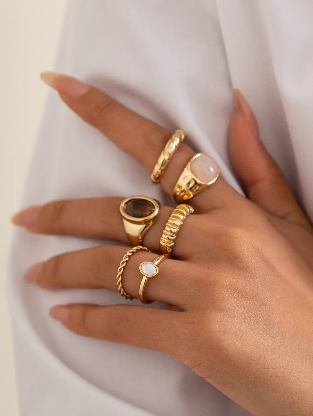 European and American Cross-Border Minimalist Style Irregular Adjustable Ring Set with Unique Metallic Texture Rings for Women — feature 7