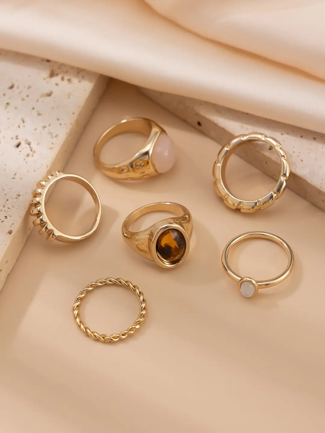 European and American Cross-Border Minimalist Style Irregular Adjustable Ring Set with Unique Metallic Texture Rings for Women — feature 8