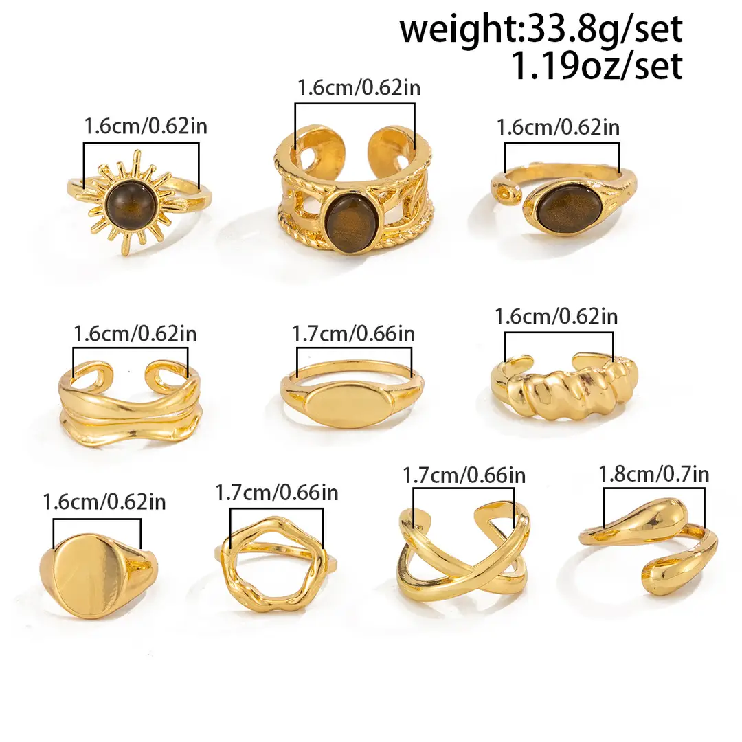 European and American Cross-Border Minimalist Style Irregular Adjustable Ring Set with Unique Metallic Texture Rings for Women — feature 9