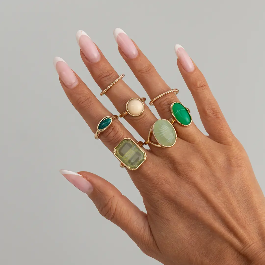 European and American Cross-Border Minimalist Style Irregular Adjustable Ring Set with Unique Metallic Texture Rings for Women