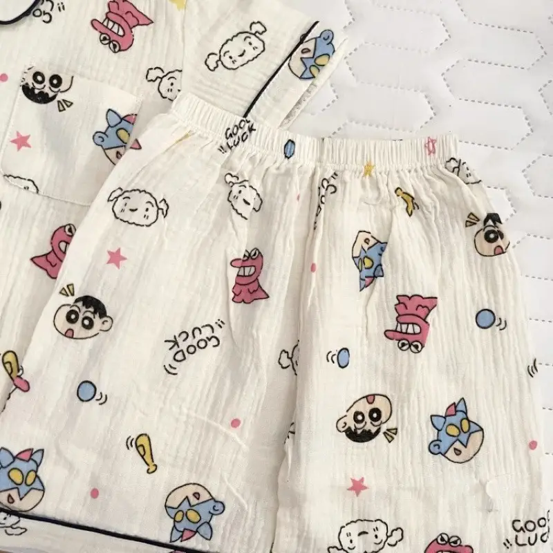 Children's Pajamas Summer Crayon Small New Boy's Home Clothes Big Girl's Short-sleeved Air-conditioning Clothes Gauze Thin