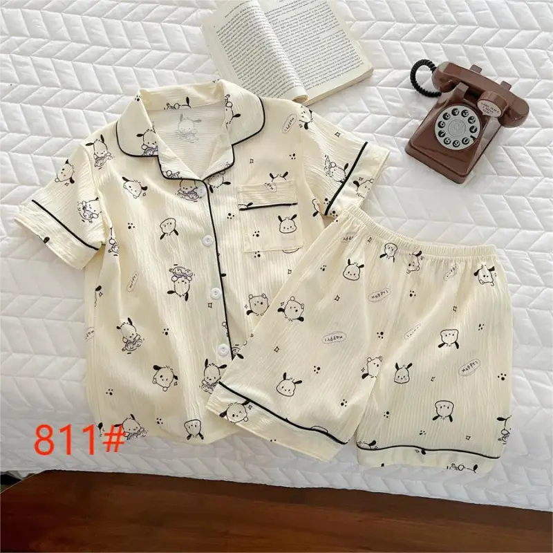 Children's Pajamas Summer Crayon Small New Boy's Home Clothes Big Girl's Short-sleeved Air-conditioning Clothes Gauze Thin