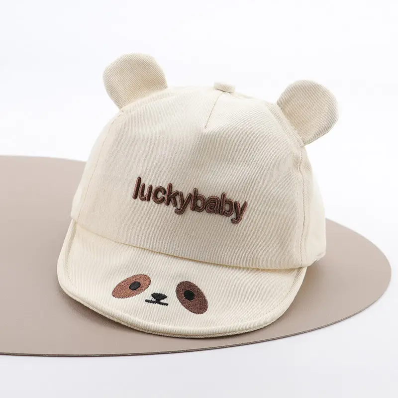 Baby Hat with Bear Ears and "Lucky Baby" Embroidery - Image 2
