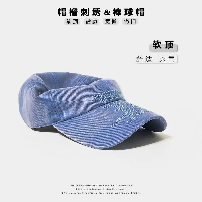 American Style Vintage Washed Denim Letter Embroidered Baseball Cap Women's Wide Brim Soft Top Shade Cap Men's Instagram Fashion - Image 10
