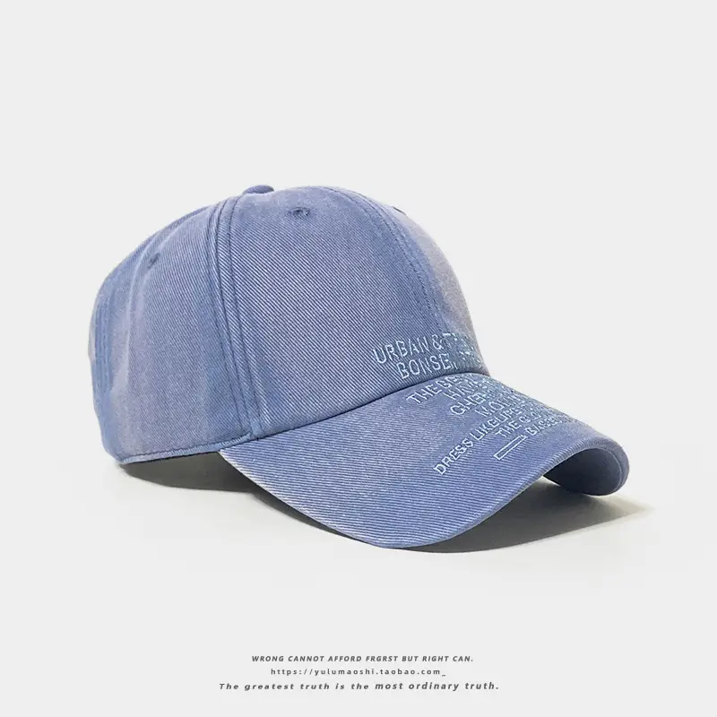 American Style Vintage Washed Denim Letter Embroidered Baseball Cap Women's Wide Brim Soft Top Shade Cap Men's Instagram Fashion — feature 8