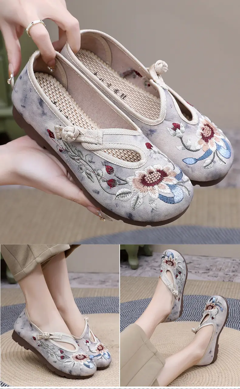 Retro Chinese Style Hanfu Shoes Old Beijing Cloth Shoes Women's Shallow Mouth Breathable Ethnic Style Embroidered Shoes Comfortable Soft Sole Mother Shoes — feature 19