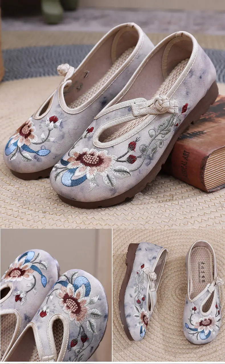 Retro Chinese Style Hanfu Shoes Old Beijing Cloth Shoes Women's Shallow Mouth Breathable Ethnic Style Embroidered Shoes Comfortable Soft Sole Mother Shoes — feature 28