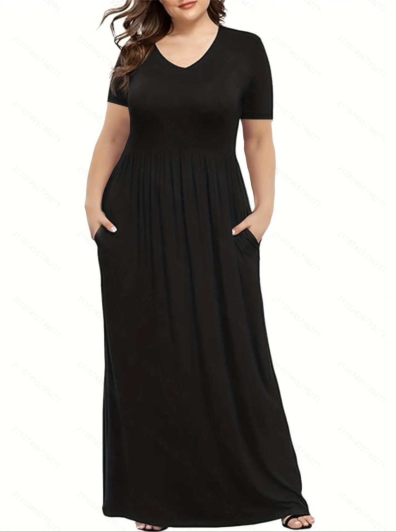 Plus Size Black V-Neck Loose Dress - Image 3