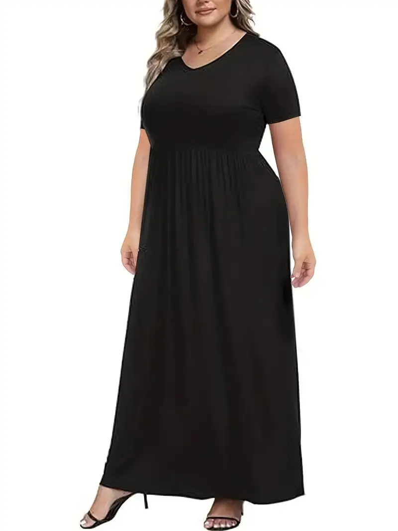 Plus Size Black V-Neck Loose Dress - Image 5