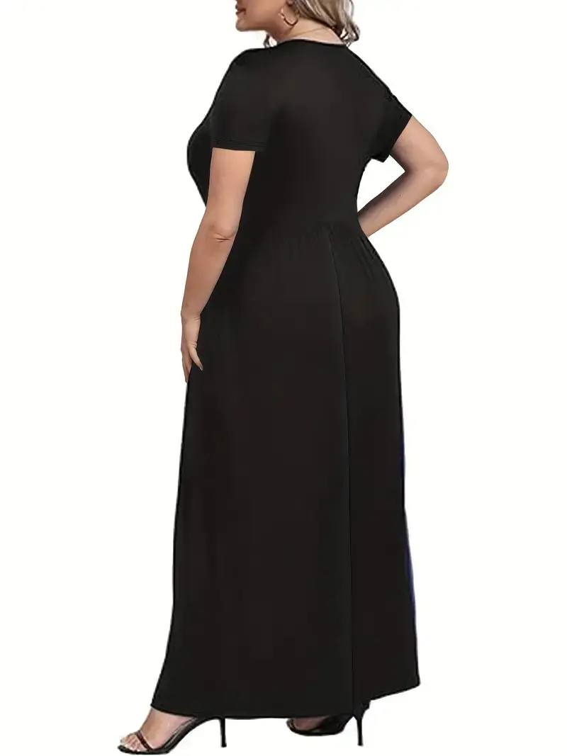 Plus Size Black V-Neck Loose Dress — feature 3