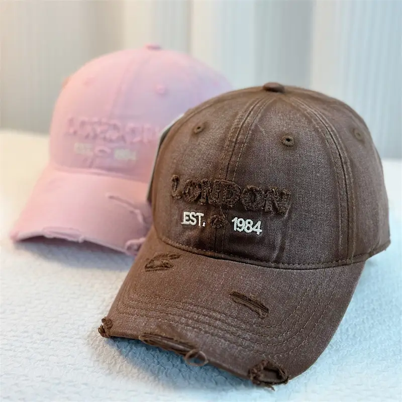 Brown Denim Washed Big Head Cap Women Men - Image 9