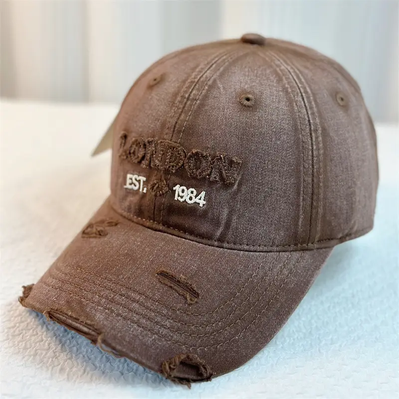 Brown Denim Washed Big Head Cap Women Men - Image 4