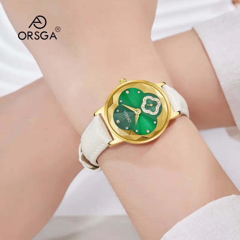 ORSGA Women's Rose Gold Diamond Watch White Leather Band - Image 20