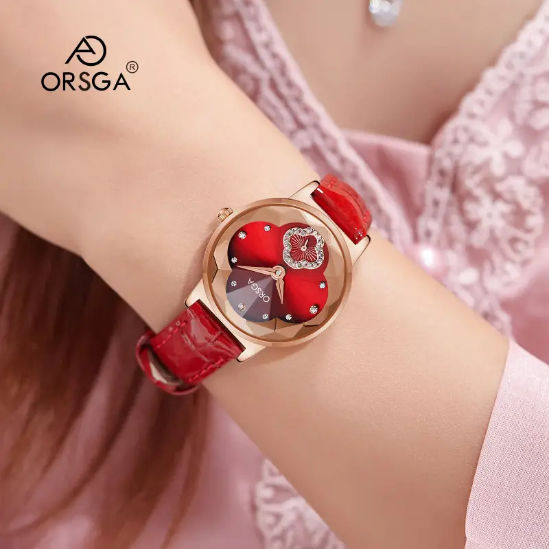 ORSGA Women's Rose Gold Diamond Watch White Leather Band - Image 21