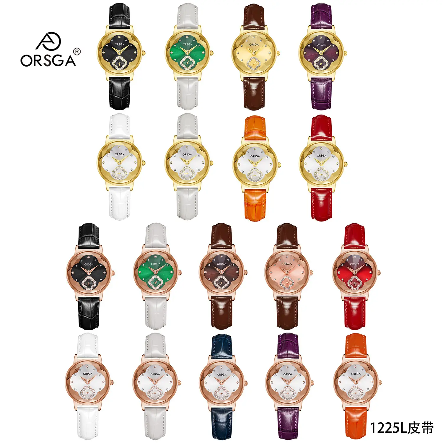 ORSGA Women's Rose Gold Diamond Watch White Leather Band - Image 23