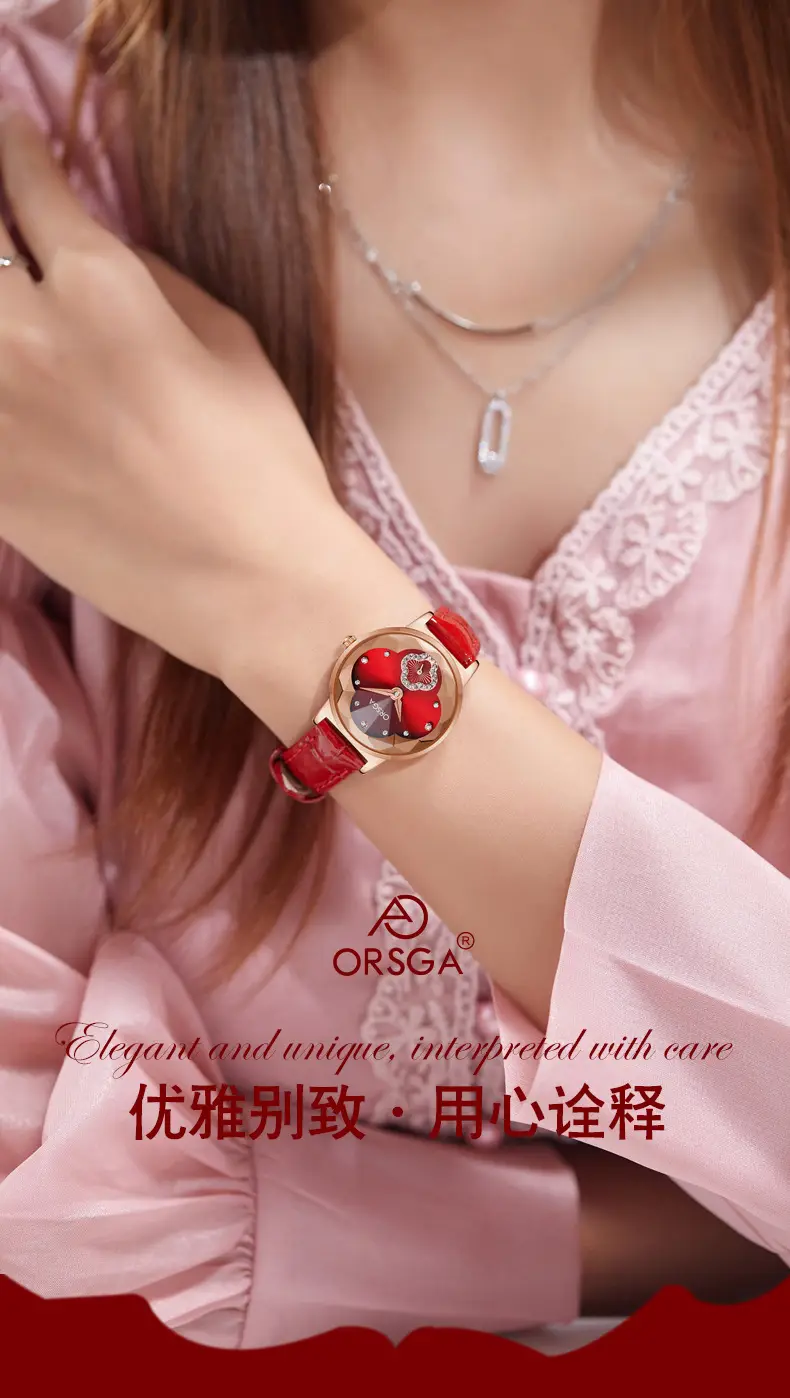 ORSGA Women's Rose Gold Diamond Watch White Leather Band — feature 3