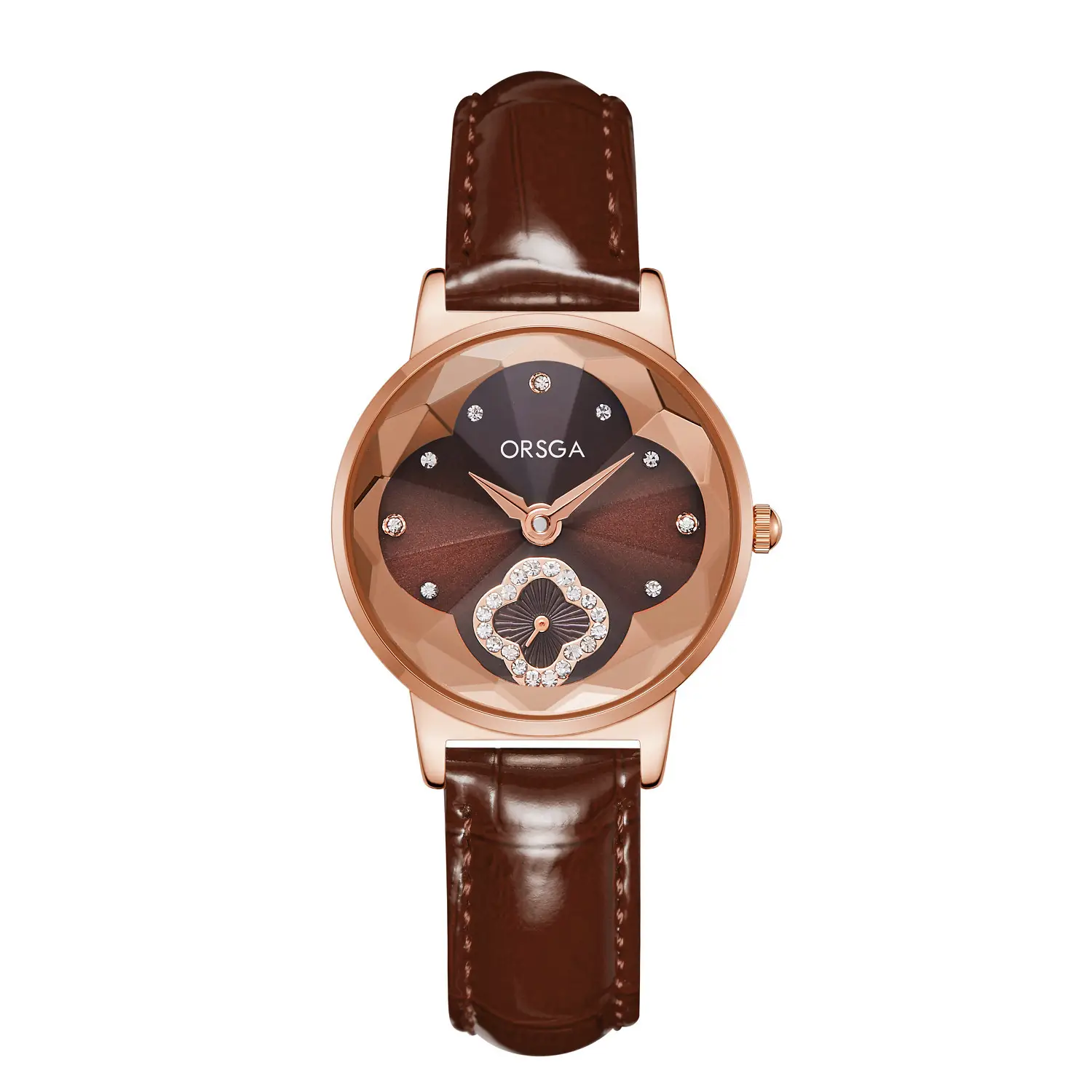 ORSGA Women's Rose Gold Diamond Watch White Leather Band - Image 11