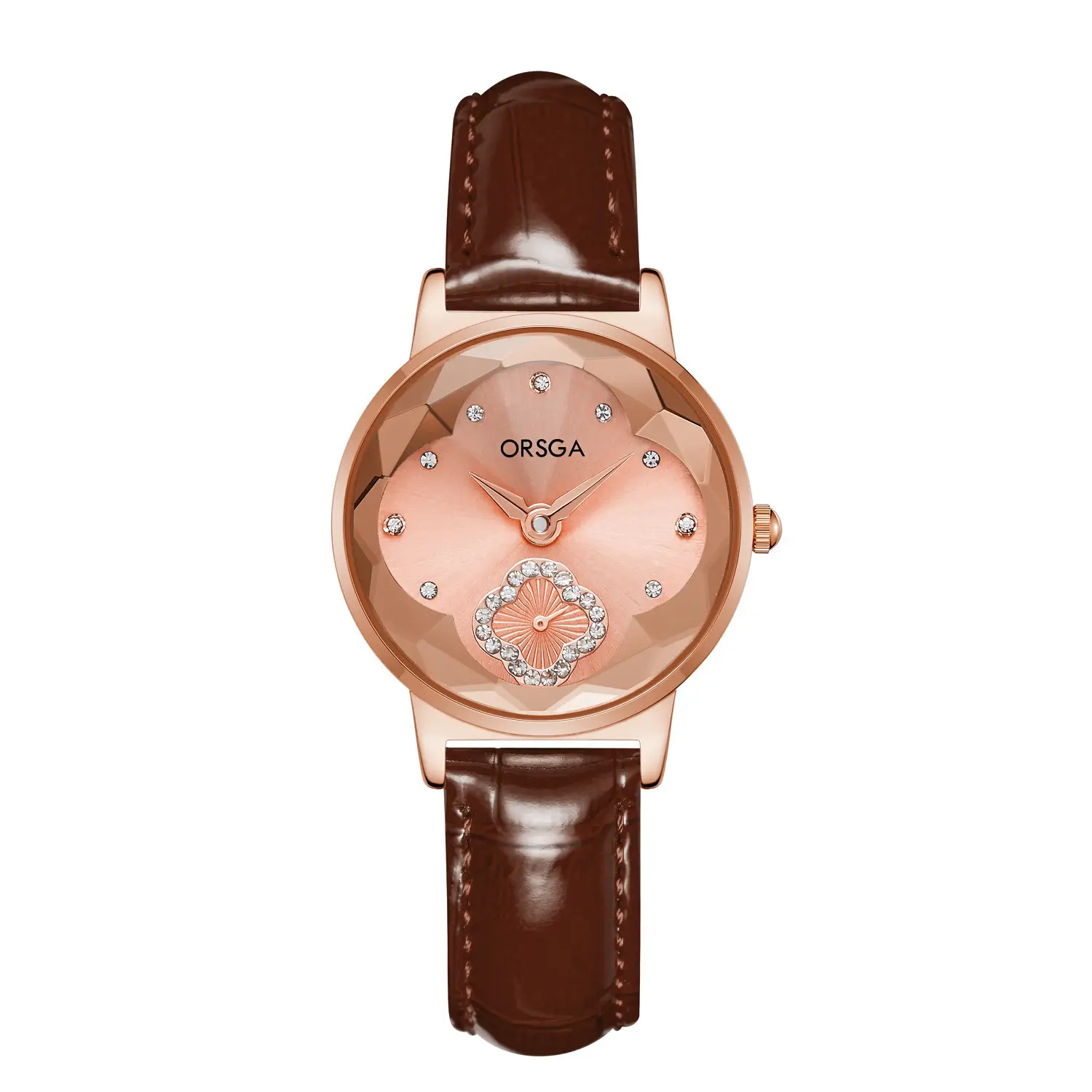 ORSGA Women's Rose Gold Diamond Watch White Leather Band - Image 12